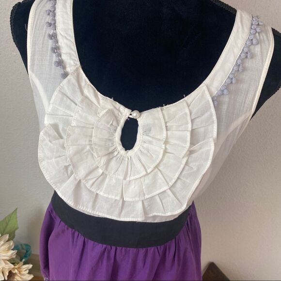 White & Purple Color Block Empire Waist Dress - Picture 5 of 9